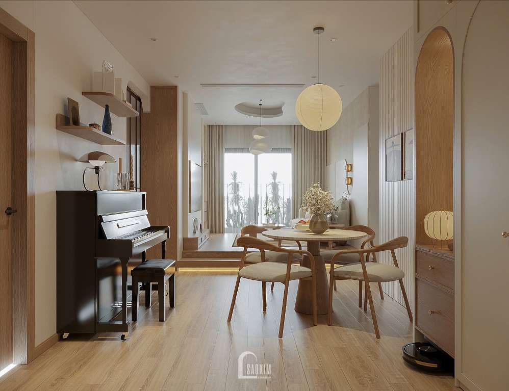 Thiết kế nội thất phòng bếp mang phong cách Wabi Sabi tại chung cư 87m2 Hinode City
